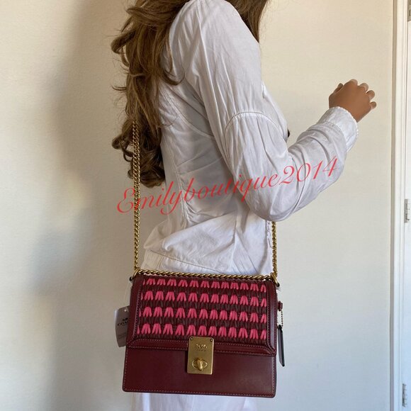 NWT Coach Retail Hutton Shoulder Bag With Weaving Wine Leather Chain Crossbody - Picture 9 of 14